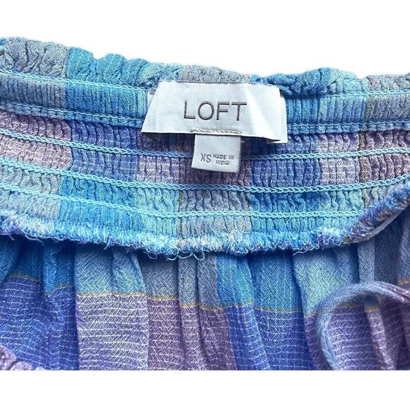 Loft | EUC Women’s Loft XS Pink Blue Plaid Smocked Tie Shoulder Cami Tank Top - Picture 5 of 7